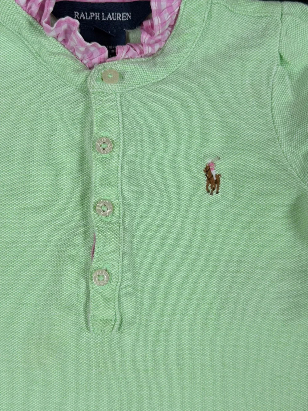 RALPH LAUREN Gingham Ruffle Collar Mesh Cotton Polo Dress - 18M